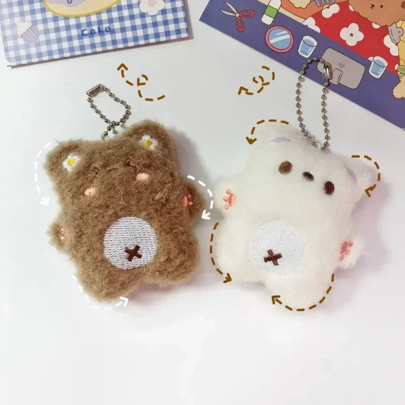 Cartoon Bear Keychain Pendant Cute Plush Doll Toy Kawaii Soft Stuffed Bag Charms Decorations For Couple Friends Gift New