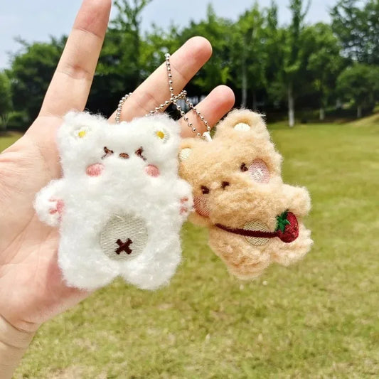 Cartoon Bear Keychain Pendant Cute Plush Doll Toy Kawaii Soft Stuffed Bag Charms Decorations For Couple Friends Gift New