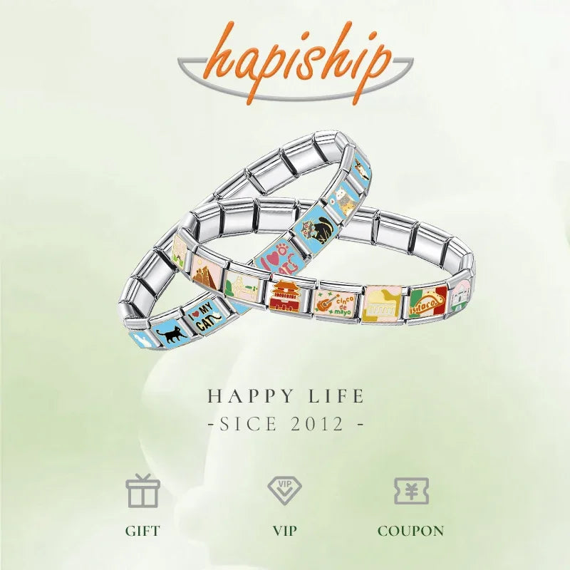 Hapiship New Women's Jewelry 9mm Width Itanlian Elastic Charm Bracelet Fashion Stainless Steel Bangle ST-