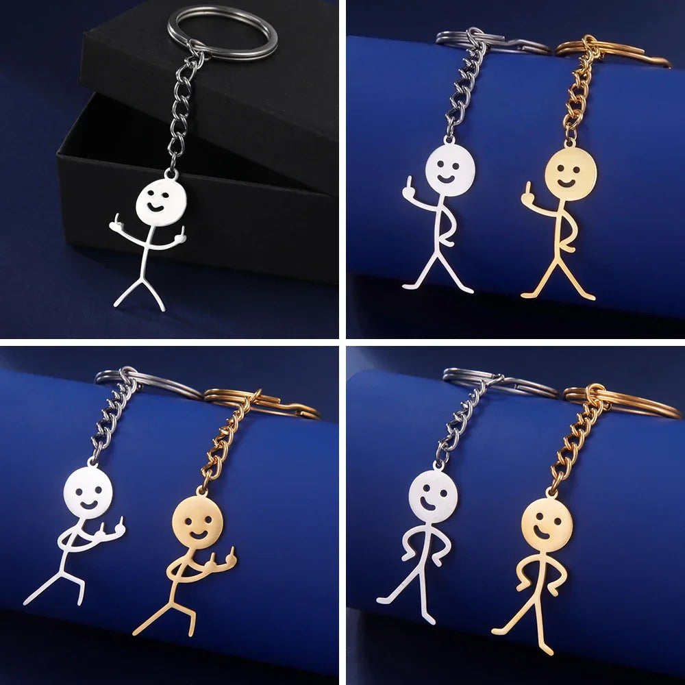 Teamer Funny Fuxk You Middle Finger Stickman Keychain 2024 Cute Trend School Bag Car Key Pendant Couple New Trinket Gift Keyring