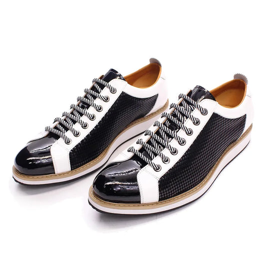 Large Size 6 To 13 Luxury Brand Shoes Men Flat Sneakers Patent Leather Lace-up Black White Casual Shoes Zapatos Casuales Hombres