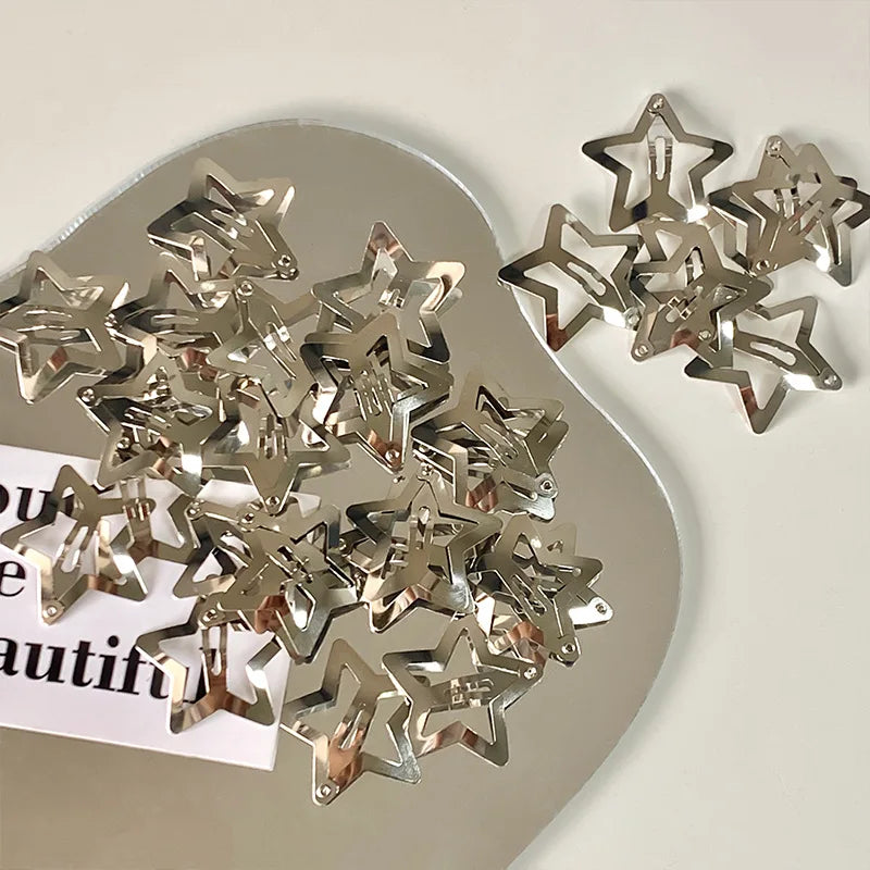 5/10 Pcs Girls Silver Star Hair Clips Women Cool Cute Metal Star Hair Clips Barrettes Hair Grip Y2K Hair Accessories Headwears