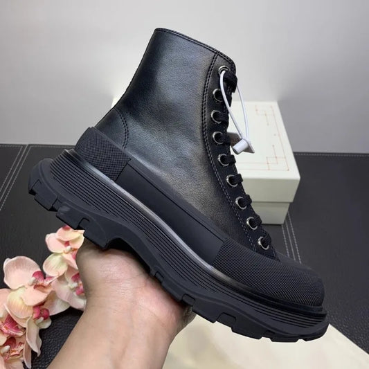 Luxury Fashion Men Ankle Boots Genuine Leather Thick Sole Casual Sports Shoes Women High Top Sneakers Couple Motorcycle Boots