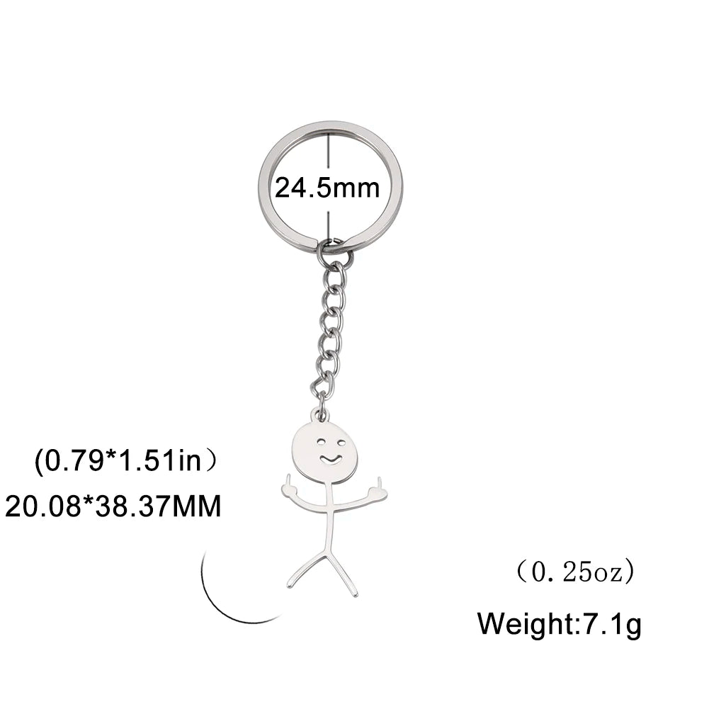 Teamer Funny Fuxk You Middle Finger Stickman Keychain 2024 Cute Trend School Bag Car Key Pendant Couple New Trinket Gift Keyring