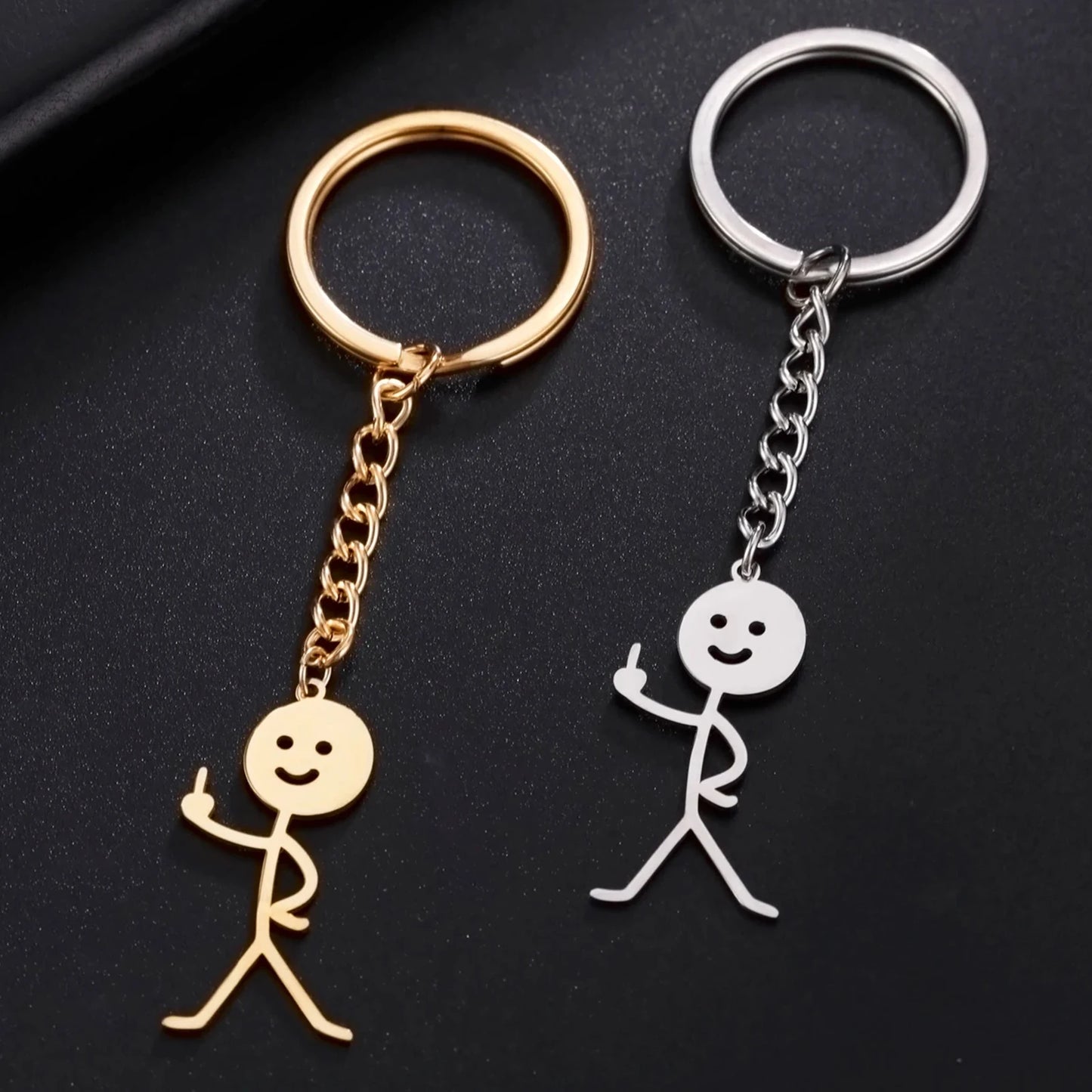 Teamer Funny Fuxk You Middle Finger Stickman Keychain 2024 Cute Trend School Bag Car Key Pendant Couple New Trinket Gift Keyring