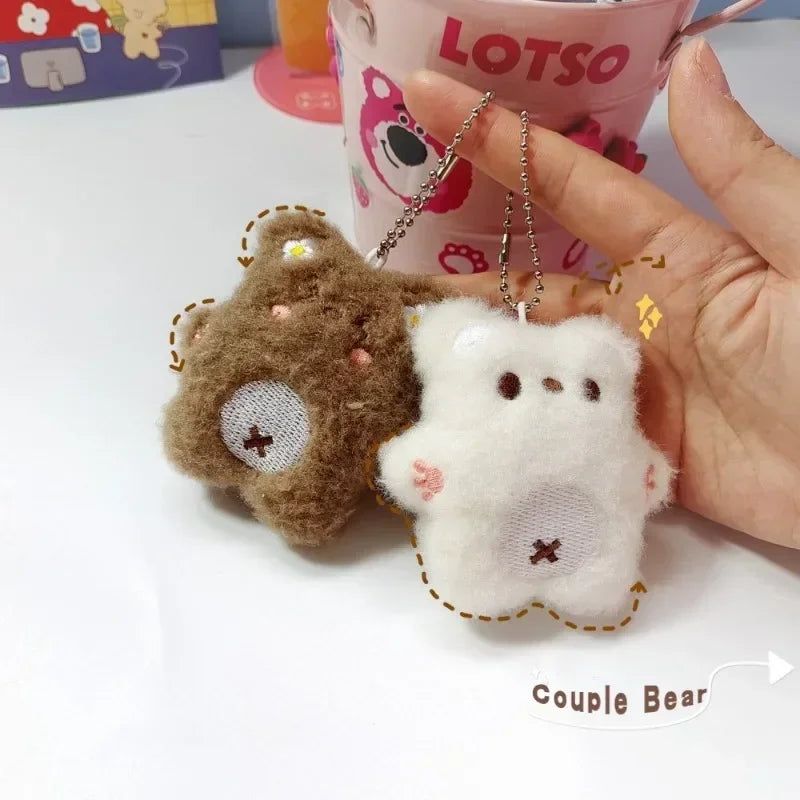 Cartoon Bear Keychain Pendant Cute Plush Doll Toy Kawaii Soft Stuffed Bag Charms Decorations For Couple Friends Gift New