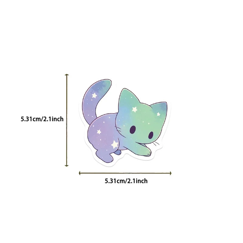 10/30/50PCS Cute Starry Sky Cat PVC Sticker Aesthetic Chidlren's Stationery Decoration Scrapbooking School Supplies for Kids